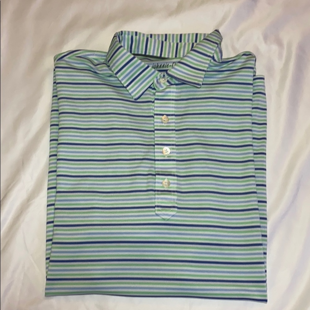 johnnie-O Striped Blue Green Pique Polo Shirt